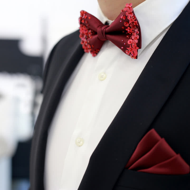 Men's Sequin Flourishing Bow Tie Pocket Square