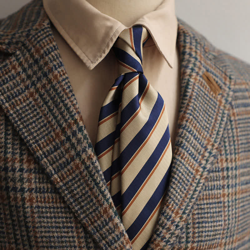 Men's Classical Daily Office Striped Necktie - Beige & Navy - image 5