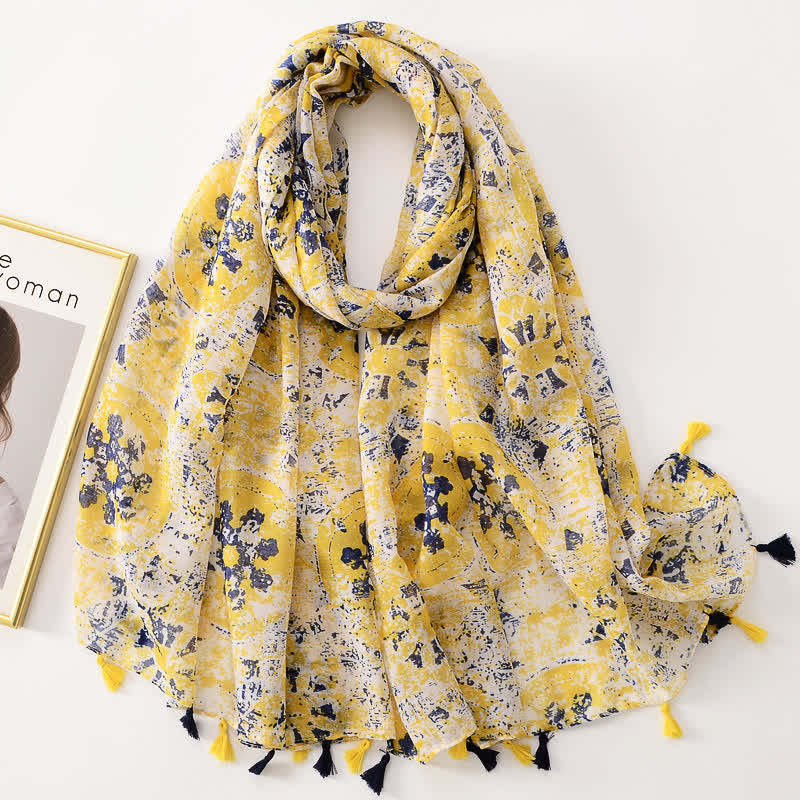 Women's Thin Lovely Butterfly Floral Tassel Scarf