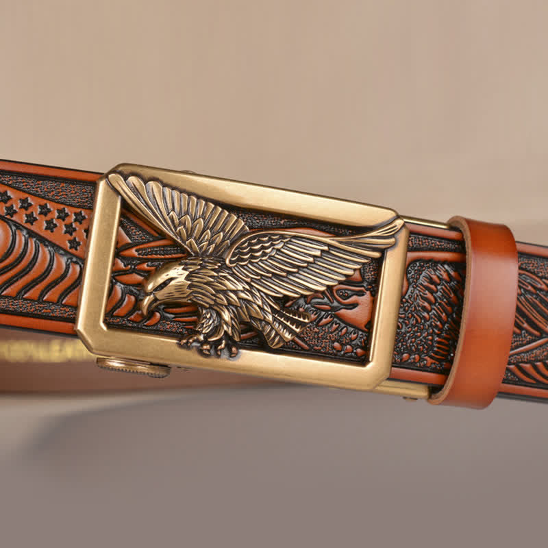 Men's Hollow Eagle Buckle Embossed Leather Belt