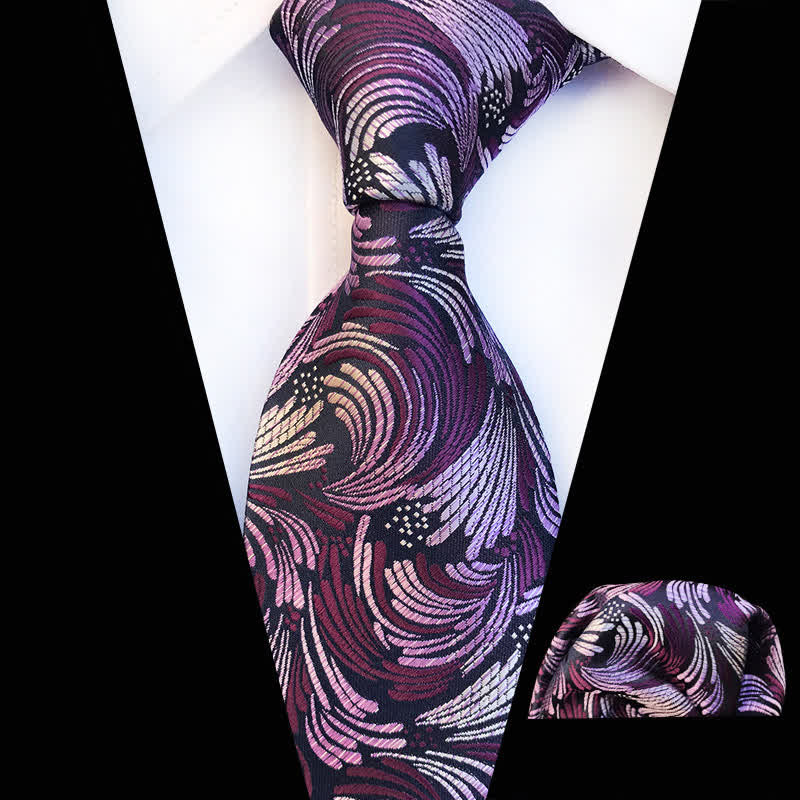 2Pcs Men's Splashing Waves Floral Necktie Set - Purple & Violet - image 0