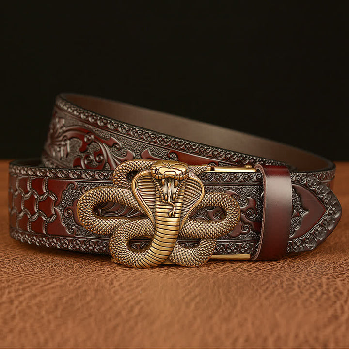 Men's Snake Medallion Buckle Leather Belt