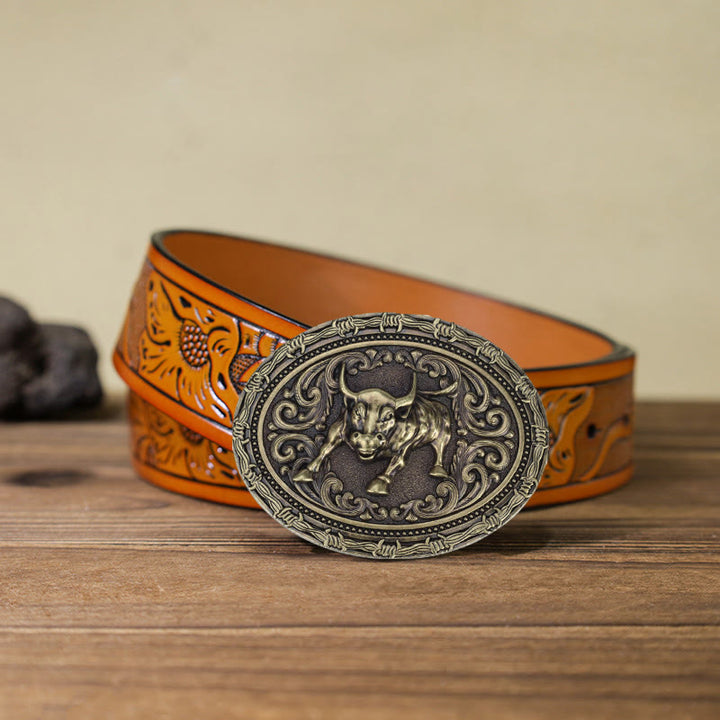 Men's DIY Cowboy Bullfighter Buckle Leather Belt