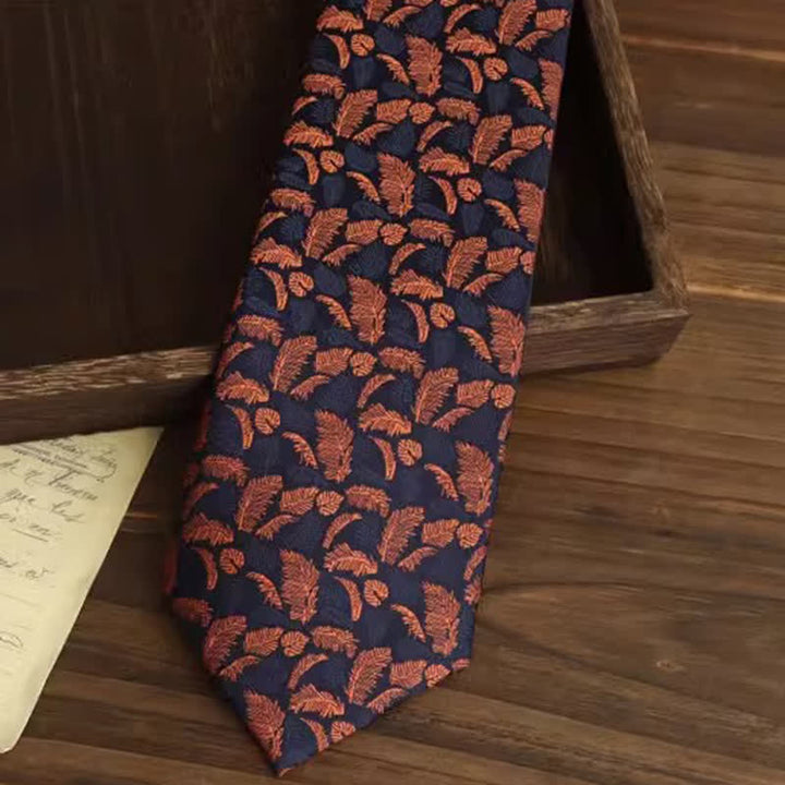 Men's Orange & Navy Feather Prints Necktie