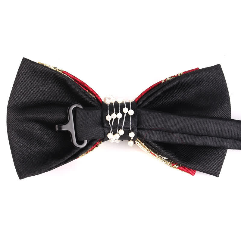 Men's Luxury Gold Tone Floral Beads Bow Tie