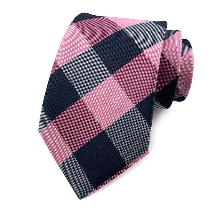 Men's Skinny Tuxedo Suit Plaid Necktie - Pink - image 15