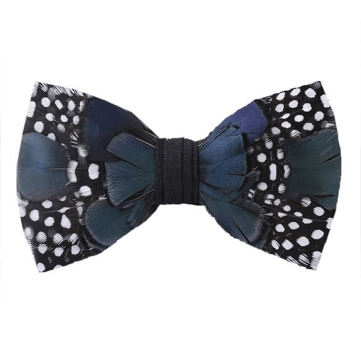 Blue & Black Polka Dots Layered Feather Bow Tie