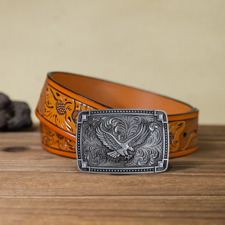 Men's DIY Soaring Eagle In Dreamy Sky Buckle Leather Belt