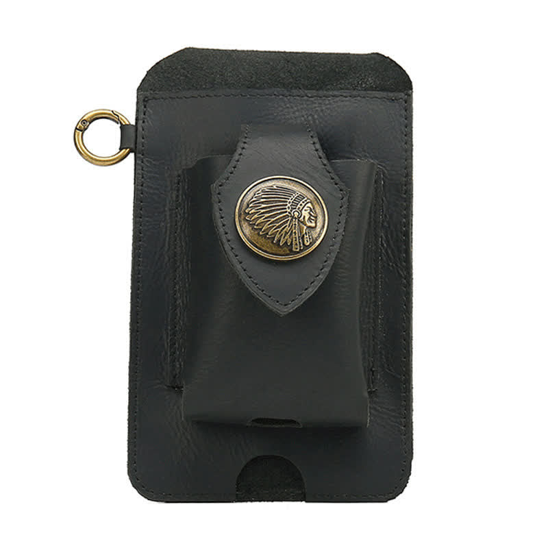 Phone Holster Magnetic Button Crazy Horse Leather Belt Bag