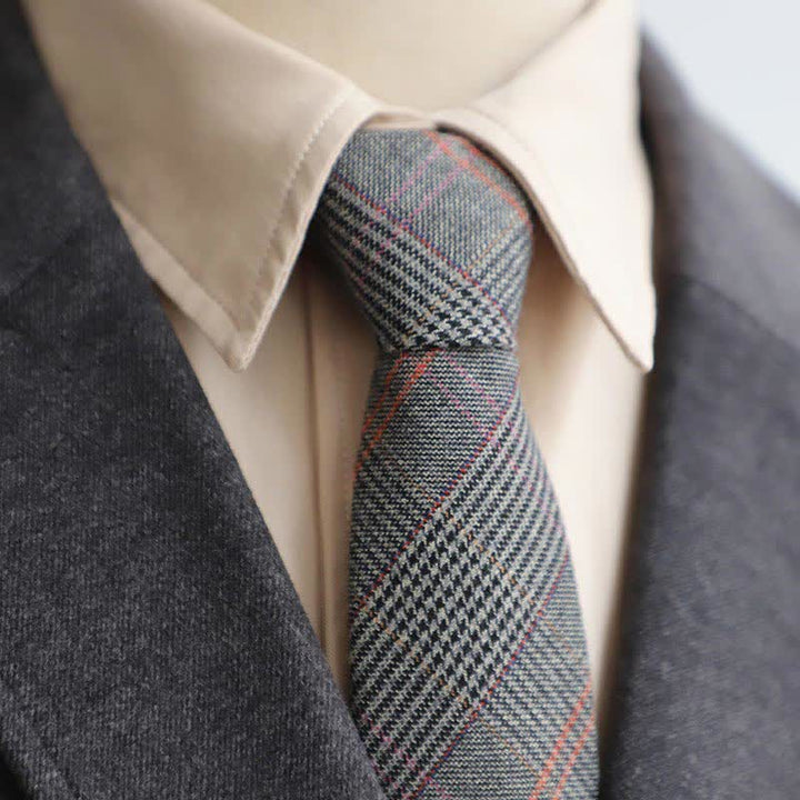 Men's Retro Zipper Tie Plaid Necktie - Gray - image 2