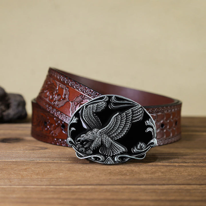 Men's DIY Spreading Wings Eagle Freedom Buckle Leather Belt