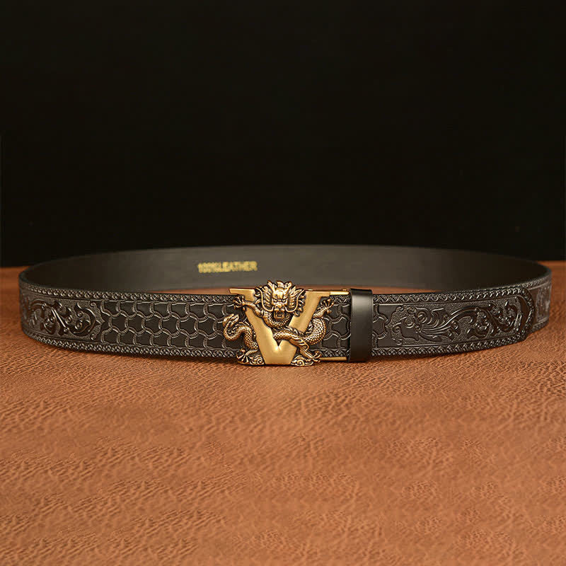 Men's Letter V Dragon Embossing Leather Belt