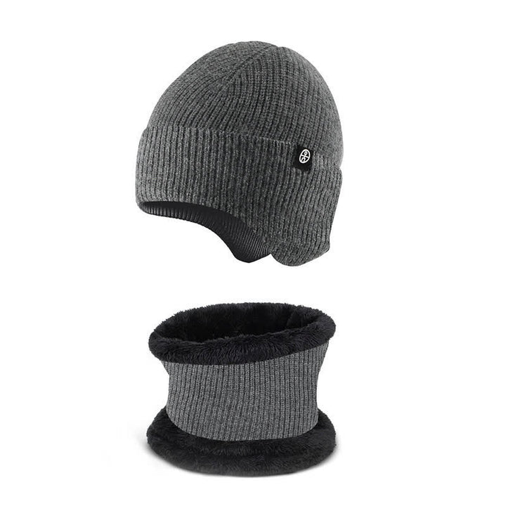 2Pcs Men's Ear Protection Knitted Hat With Scarf Set