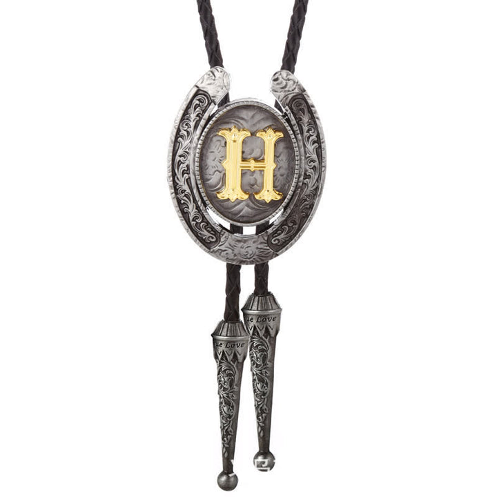 Modern Western Horseshoe Initial Letter A To Z Bolo Tie