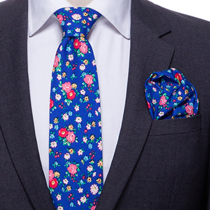 2Pcs Men's Daisy Rose Floral Necktie Set