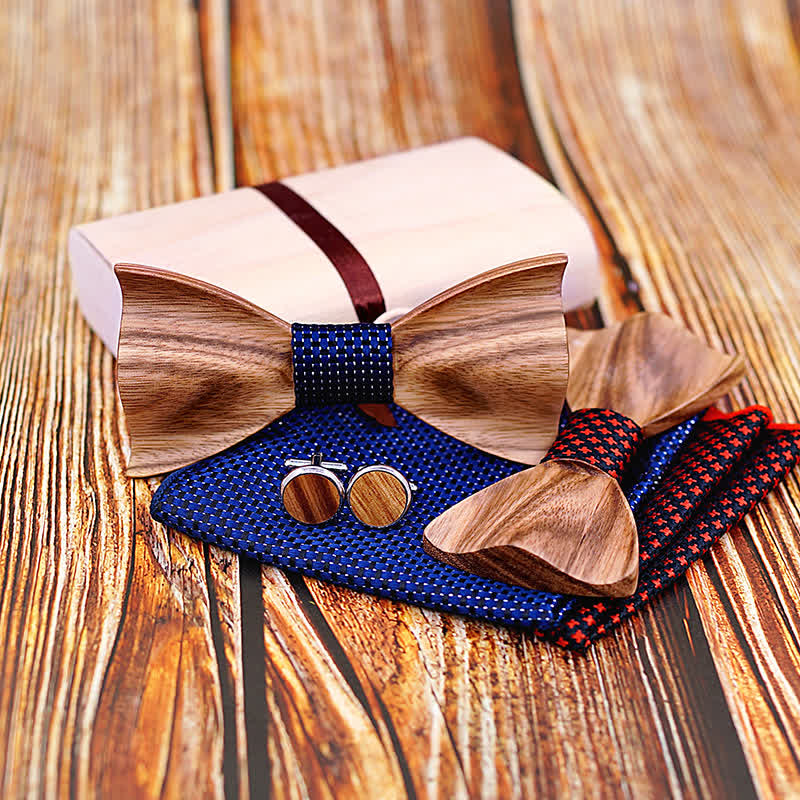 3Pcs Men's Classic Simple Wooden Bow Tie Set