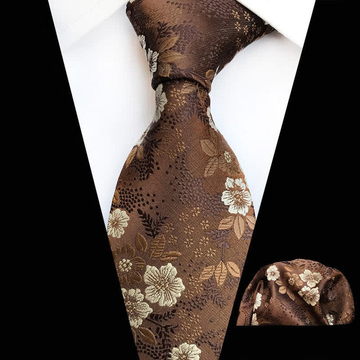 2Pcs Men's Plum Blossoms Floral Necktie Set