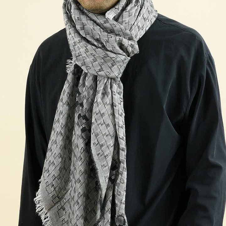 Men's Unique Crinkly Checkered Tassel Scarf