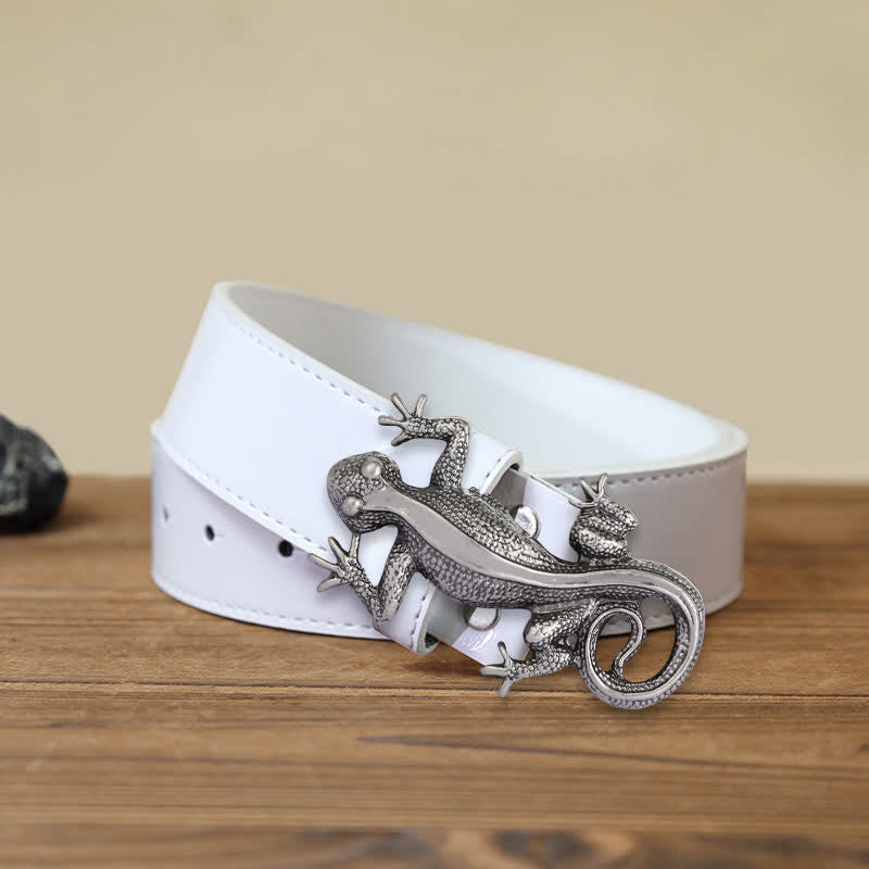 Men's DIY Unique Animal Silver Lizard Buckle Leather Belt