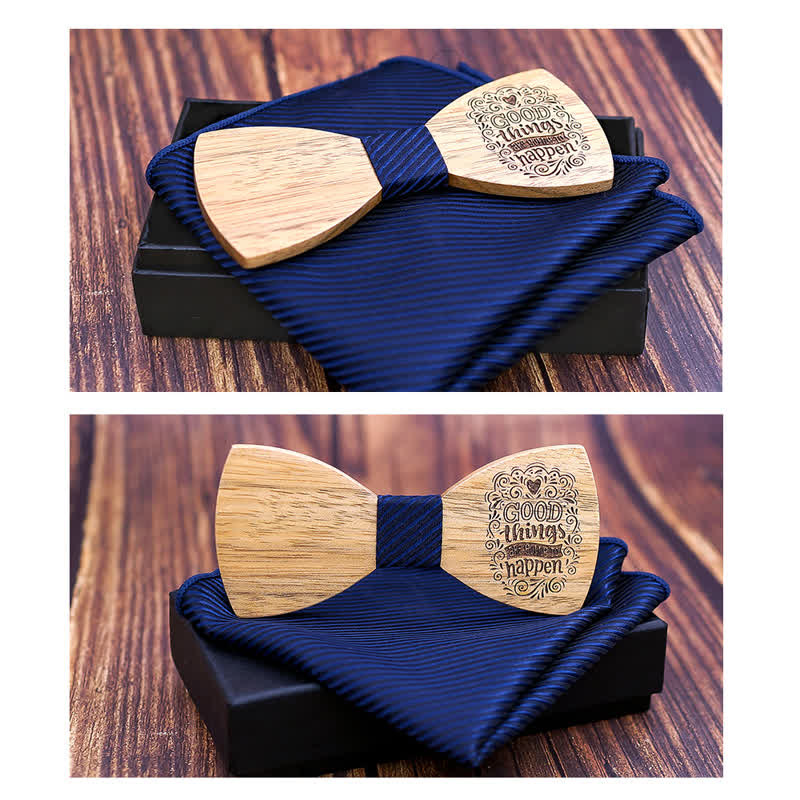 2Pcs Men's Proverbs Wooden Bow Tie Set