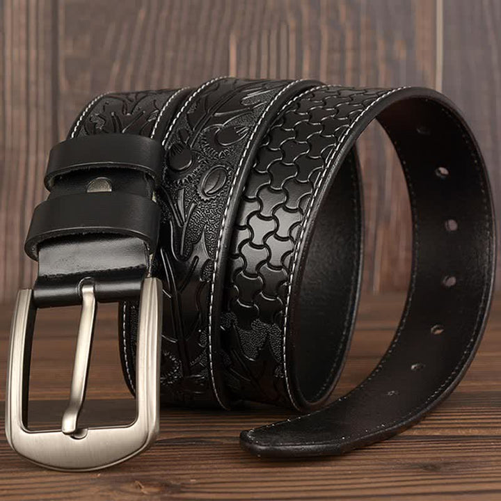 Men's Floral Embossed Pattern Leather Belt