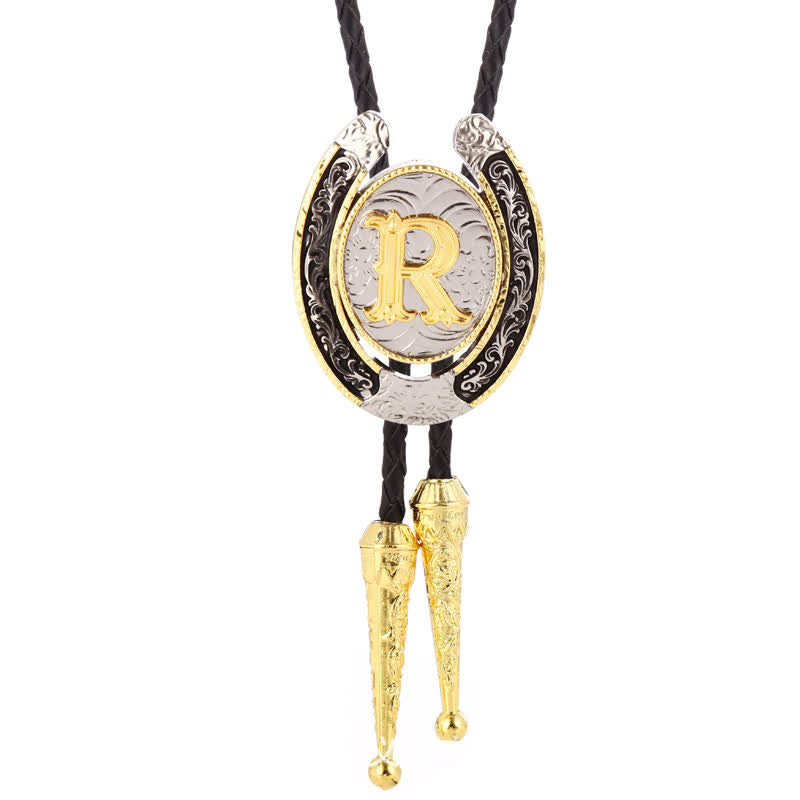 Modern Western Horseshoe Initial Letter A To Z Bolo Tie