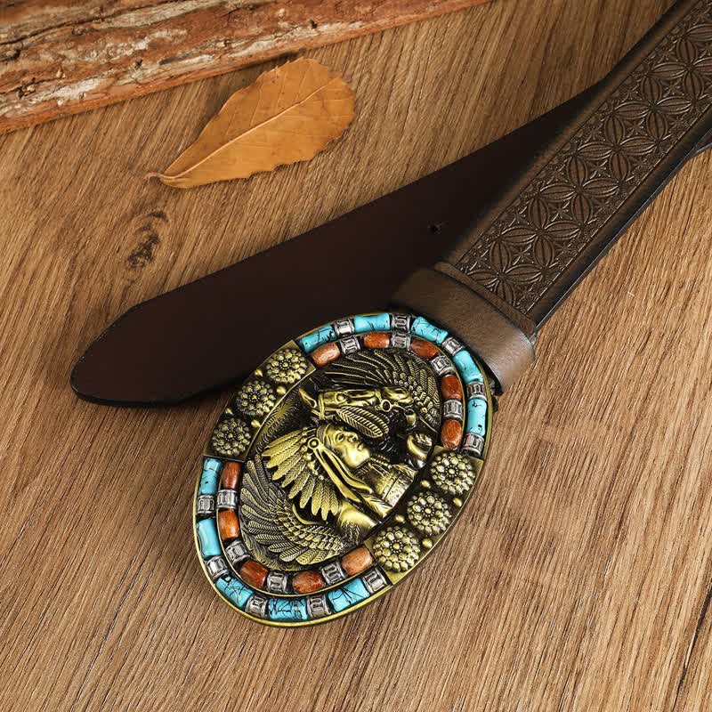 Men's Boho Indian Art Turquoise Leather Belt