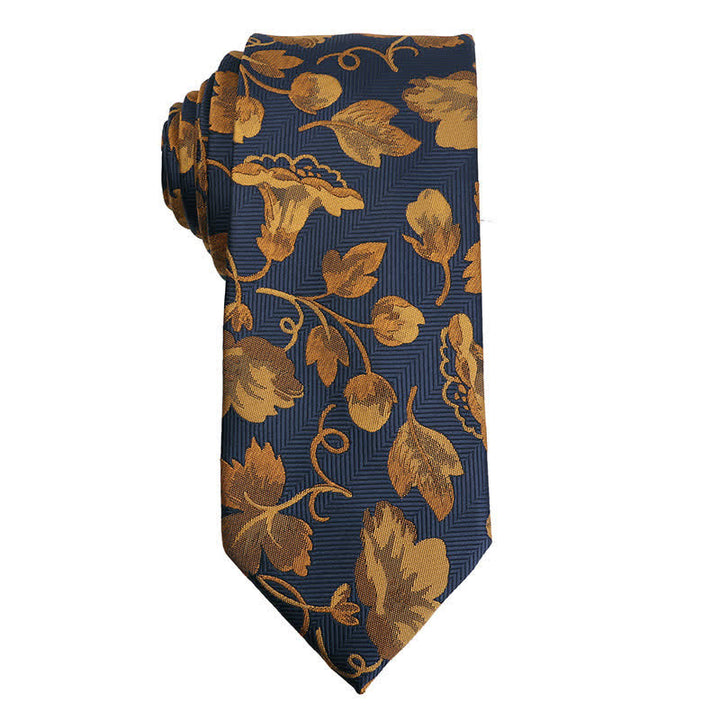 Men's Gold Orange Series Paisley Floral Necktie - Petunia - image 6
