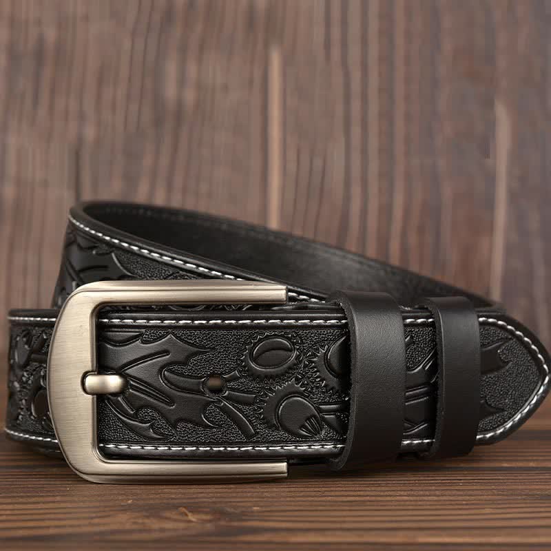 Men's Floral Embossed Pattern Leather Belt