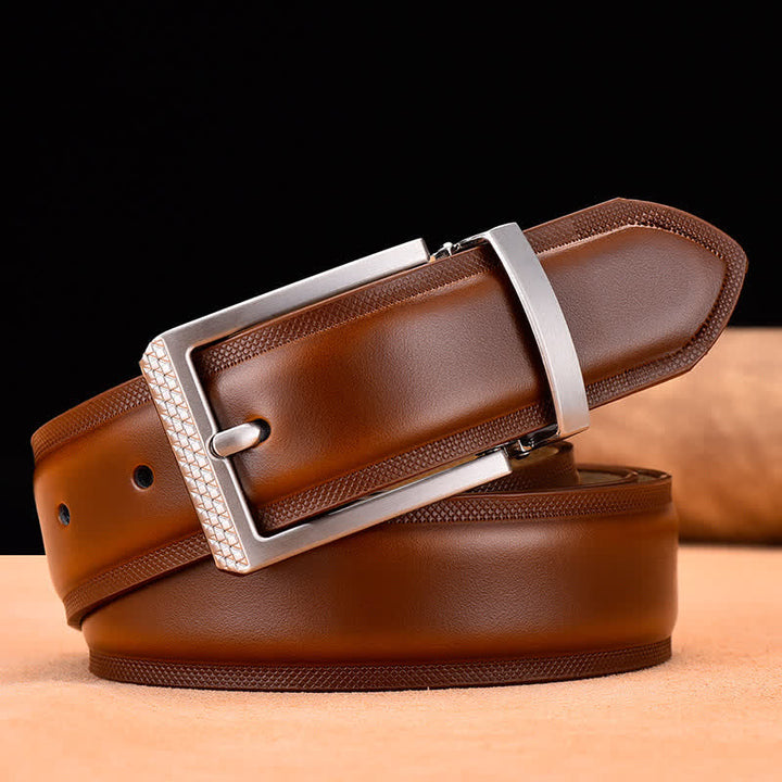 Men's Noble Black and Silver Buckle Leather Belt