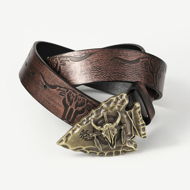 Men's Vintage Triangle Relief Bull Head Leather Belt