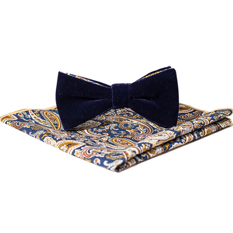 2Pcs Men's Cotton Paisley Velvet Bow Tie Set