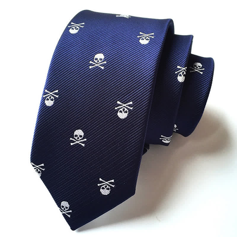Men's Halloween Skeleton Cross Bones Necktie - Blue - image 5