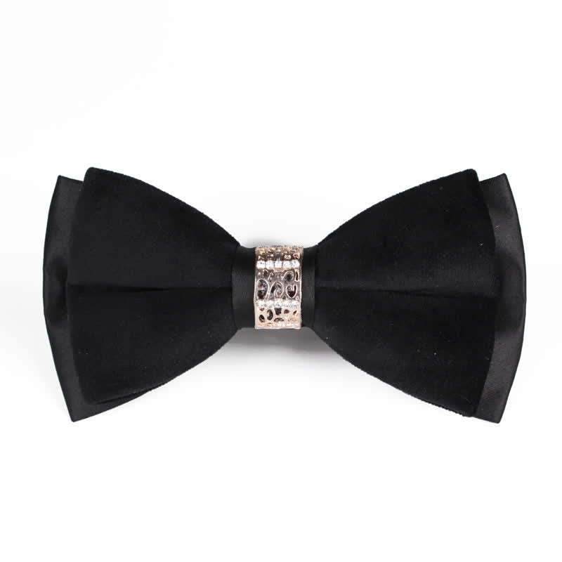 Men's Rhinestone Patchwork Velvet Bow Tie - Black - image 8