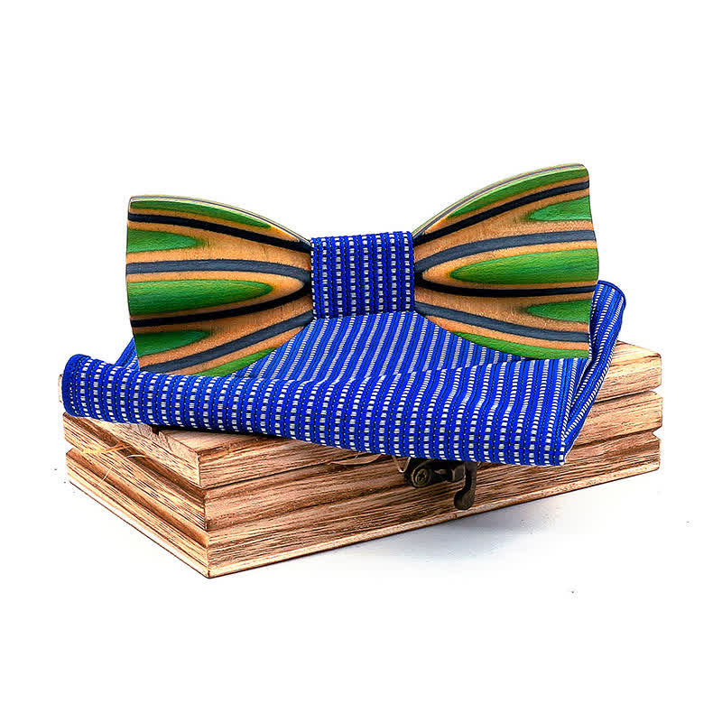 2Pcs Men's Dazzling Laser Engraving Wooden Bow Tie Set