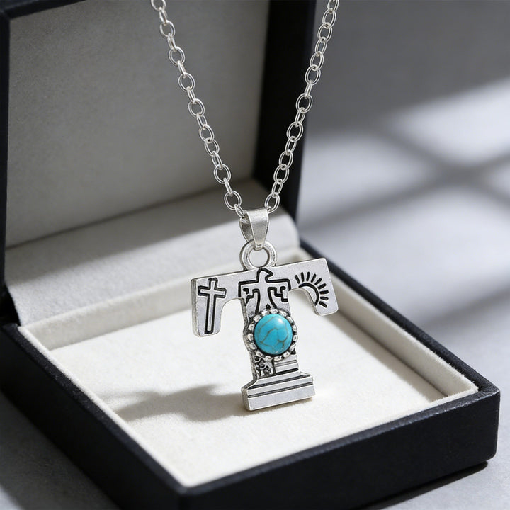 Vintage Initial Letter Turquoise Charm Necklace - T - image 29