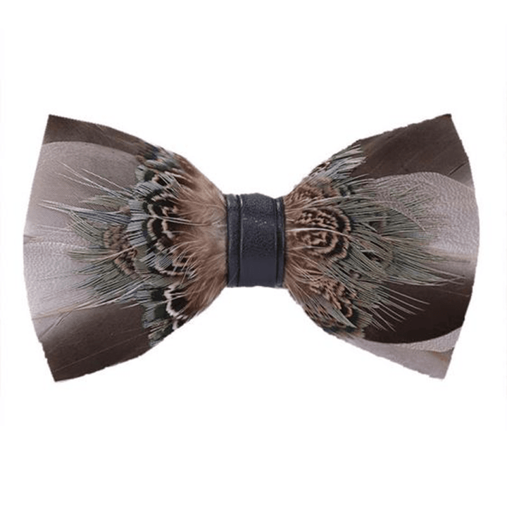 Gray & Brown Owl Feather Bow Tie