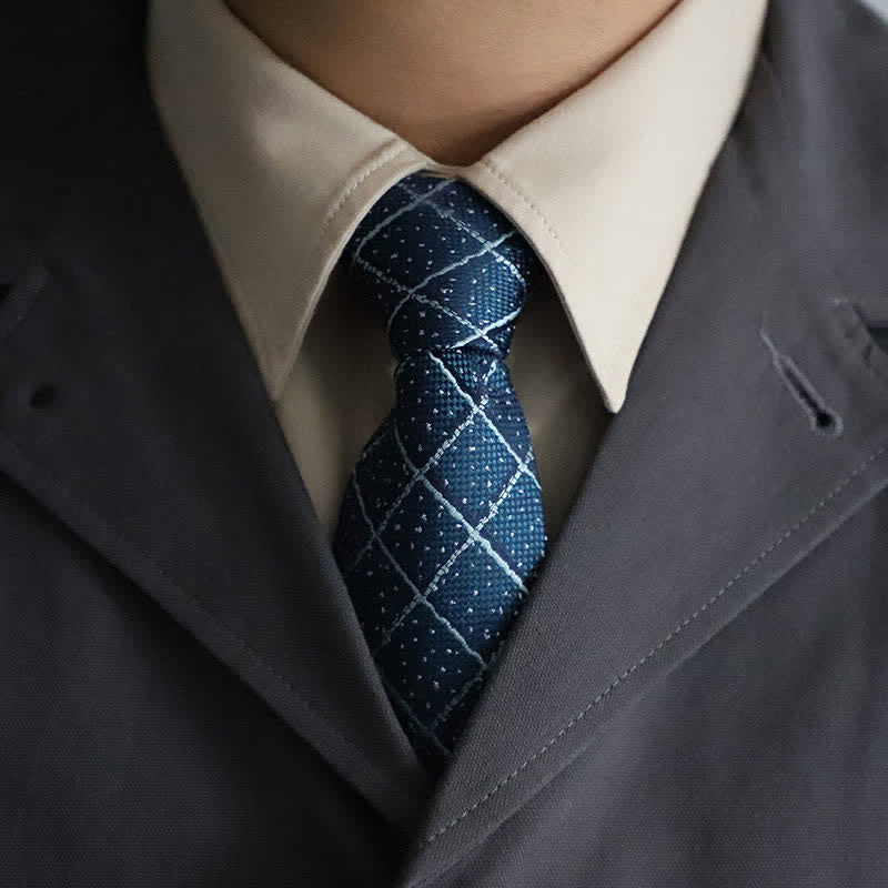 Men's Elegant Zipper Tie Paisley Striped Necktie - Teal Plaid - image 1