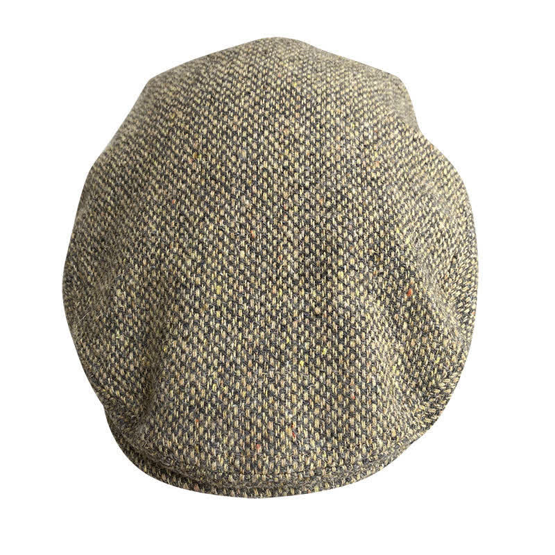Tweed Herringbone Plaid Beret Flat Cap - image 1