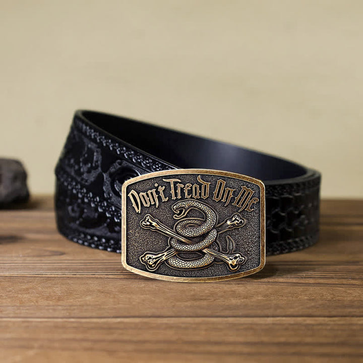 Men's DIY Skull Rattlesnake Attitude Buckle Leather Belt