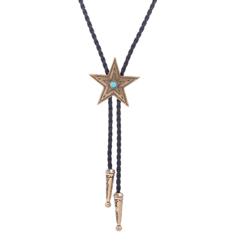 Vintage Natural Stone Star Pendant Necklace Bolo Tie