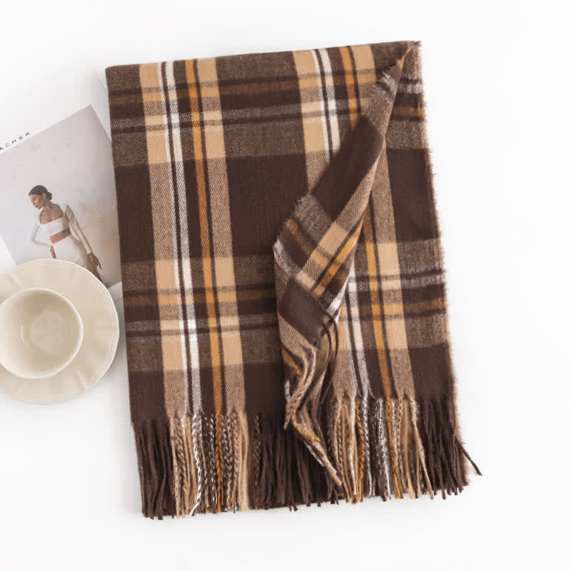 Women's Versatile British Checked Fringe Scarf