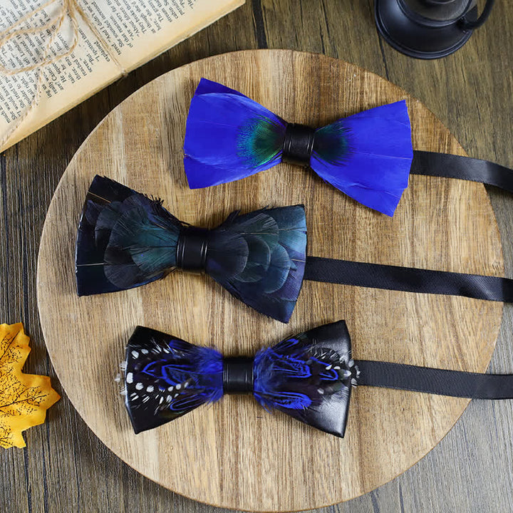 Blue Peacock Feather Bow Tie Collection Bundle