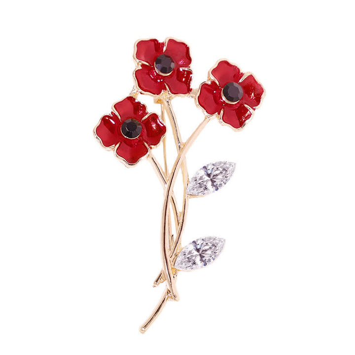 Unisex Red Poppy Bouquet Posy Stem Brooch