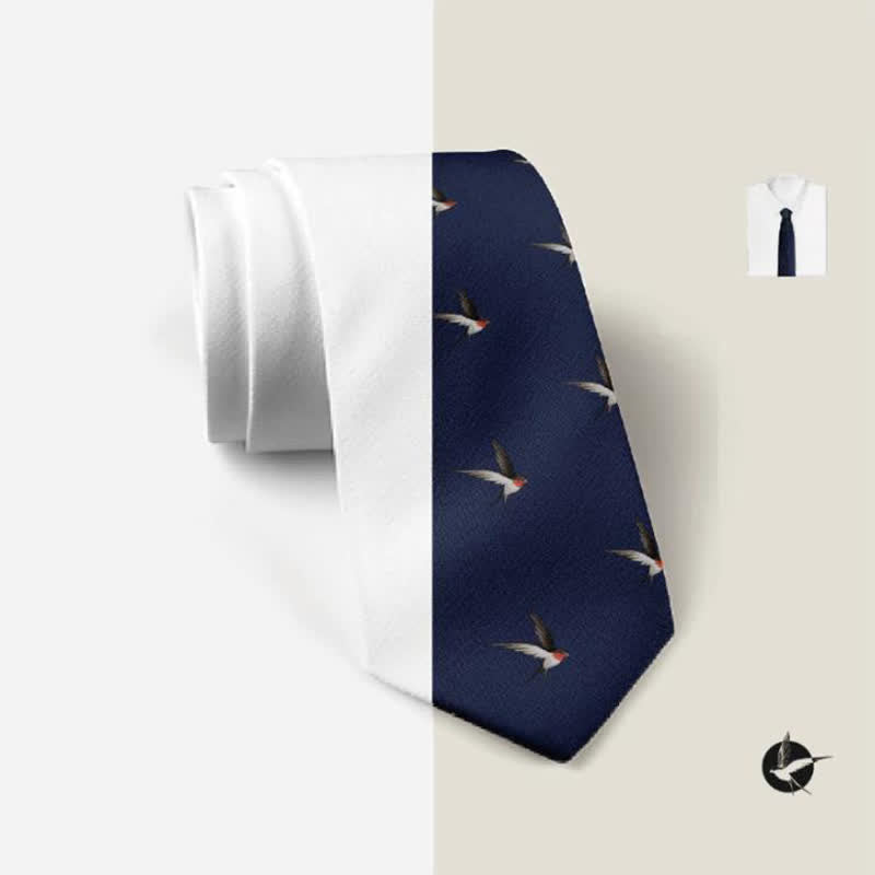 Men's Navy Blue Embroidered Woven Swallow Necktie