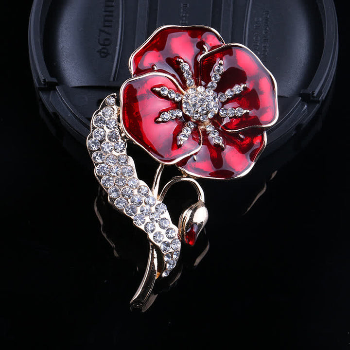 Unisex Rhinestone Poppy Memorial Day Brooch