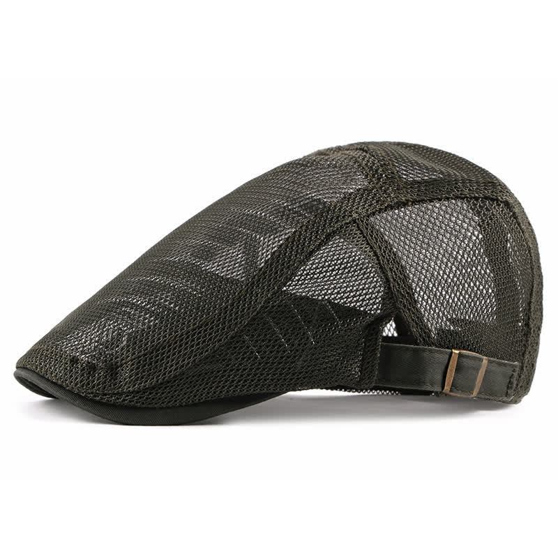 Breathable Sunhat Hollow Mesh Flat Cap Beret - Army Green - Adjustable (about 21 5/8"-23 5/8") - image 11