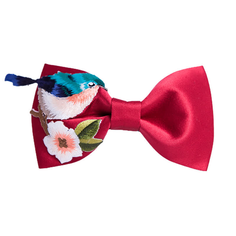 Men's Embroidered Bird Flower Bow Tie