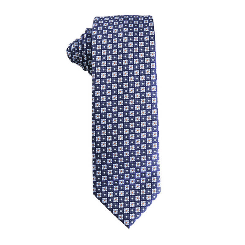 Men's Dynamic Shade of Blue Series Necktie - Flower & Check - image 6