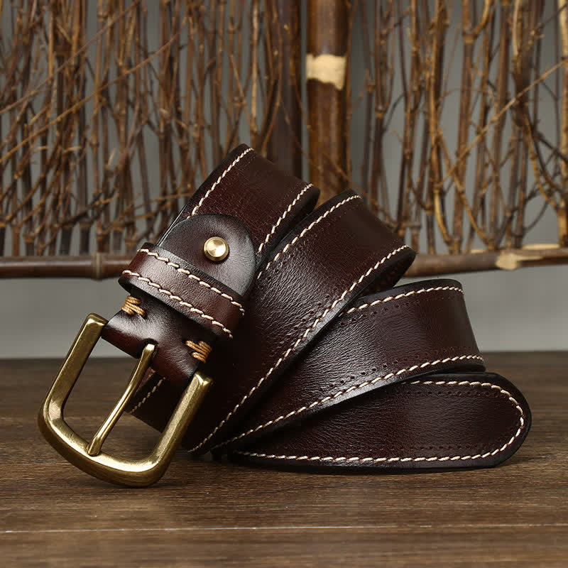 Men's Luxury Stitched Cowhide Leather Belt